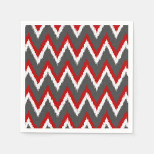 Ikat Chevron Stripes - Red, White and Grey / Grey Napkin