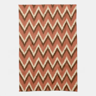 Ikat Chevron Stripes - Rust, Brown and Beige Tea Towel