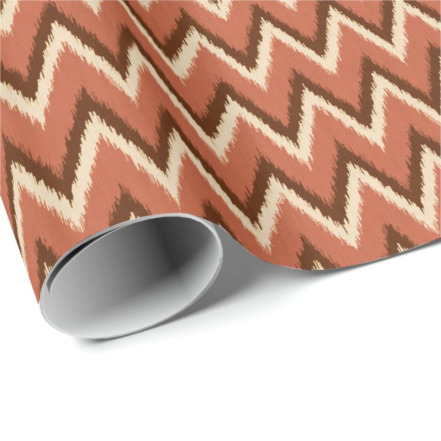 Ikat Chevron Stripes - Rust, Brown and Beige Wrapping Paper (Roll Corner)