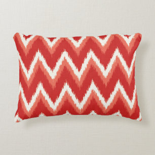 Ikat Chevron Stripes - Rust Orange and White Decorative Cushion