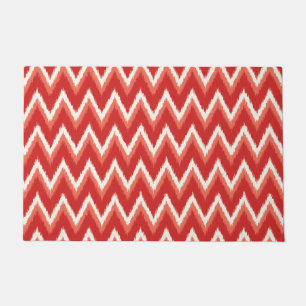 Ikat Chevron Stripes, Rust Orange and White Doormat