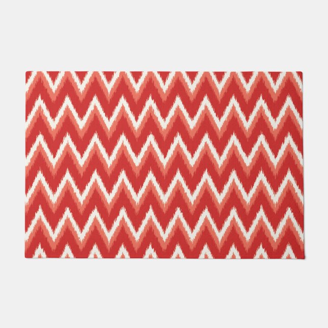 Ikat Chevron Stripes, Rust Orange and White Doormat (Front)