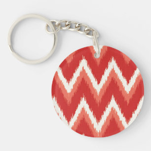 Ikat Chevron Stripes - Rust Orange and White Key Ring