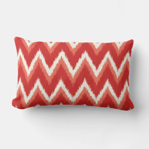Ikat Chevron Stripes - Rust Orange and White Lumbar Cushion