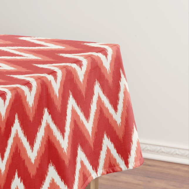 Ikat Chevron Stripes - Rust Orange and White Tablecloth (In Situ)