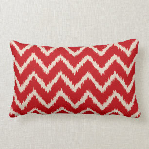 Ikat Chevrons - Chinese red and tan Lumbar Cushion