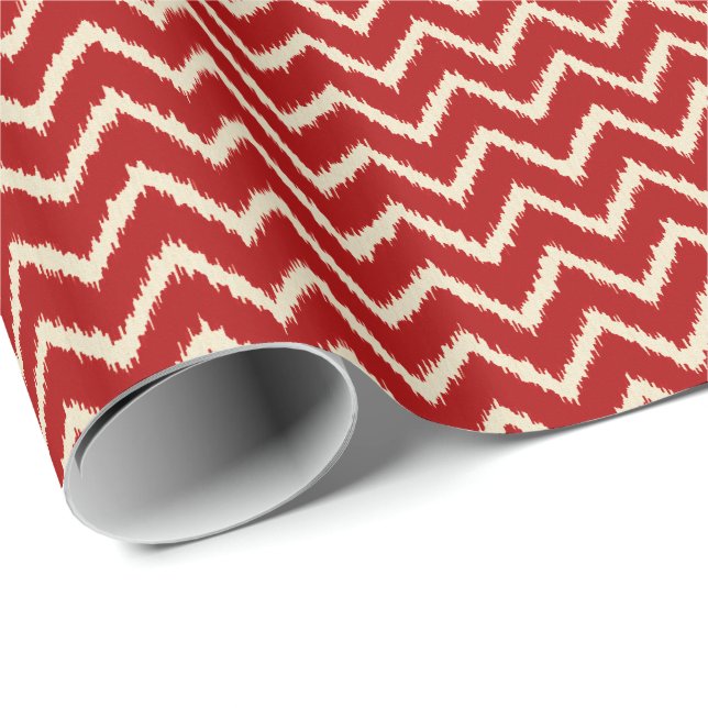 Ikat Chevrons - Chinese red and tan Wrapping Paper (Roll Corner)