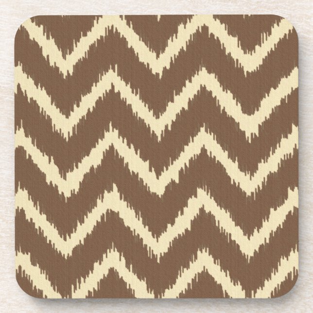 Ikat Chevrons - Chocolate brown and tan Coaster (Front)