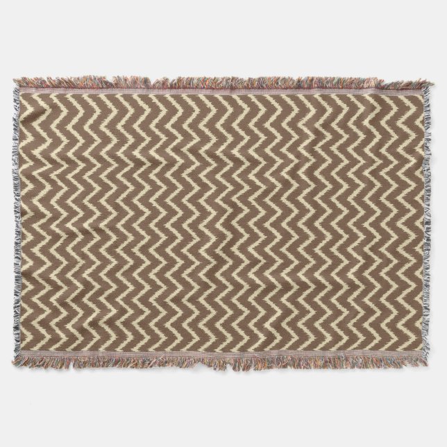 Ikat Chevrons - Chocolate brown and tan Throw Blanket (Front)