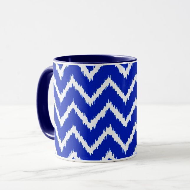 Ikat Chevrons - Cobalt blue and white Mug (Front Left)