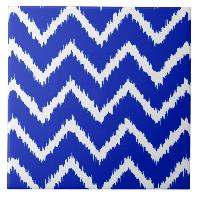 Ikat Chevrons - Cobalt blue and white Tile (Front)