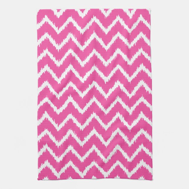 Ikat Chevrons - Deep fuchsia pink and white Tea Towel (Vertical)
