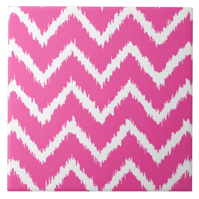 Ikat Chevrons - Deep fuchsia pink and white Tile (Front)
