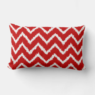 Ikat Chevrons - Deep red and white Lumbar Cushion