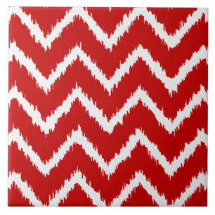 Ikat Chevrons - Deep red and white Tile