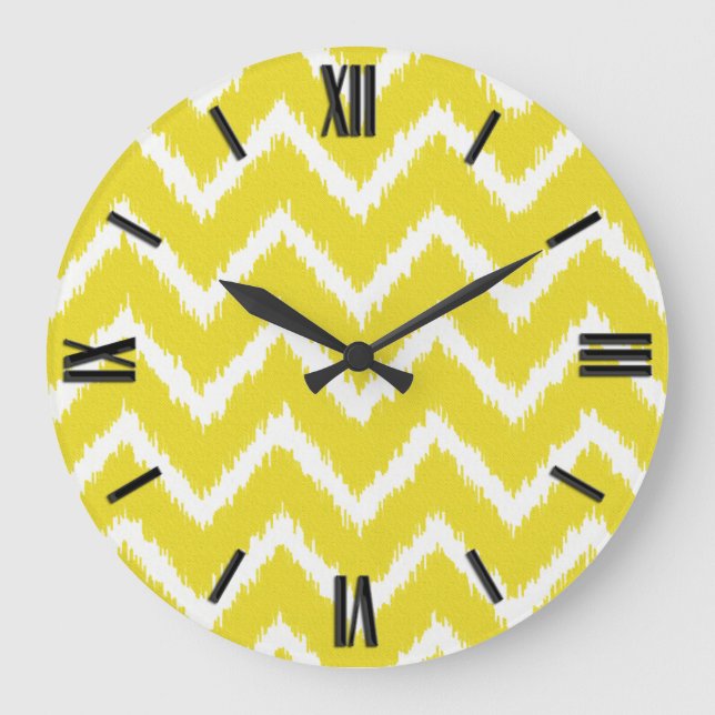 Ikat Chevrons - Mustard yellow and white Large Clock (Front)