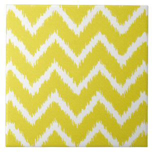Ikat Chevrons - Mustard yellow and white Tile