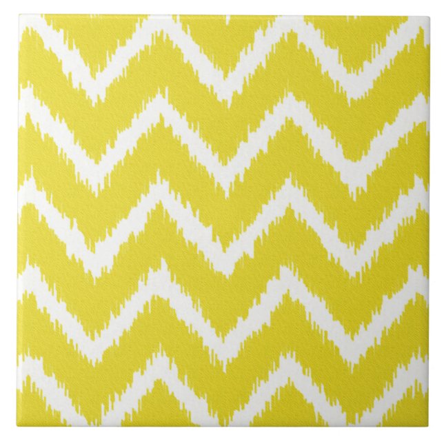 Ikat Chevrons - Mustard yellow and white Tile (Front)