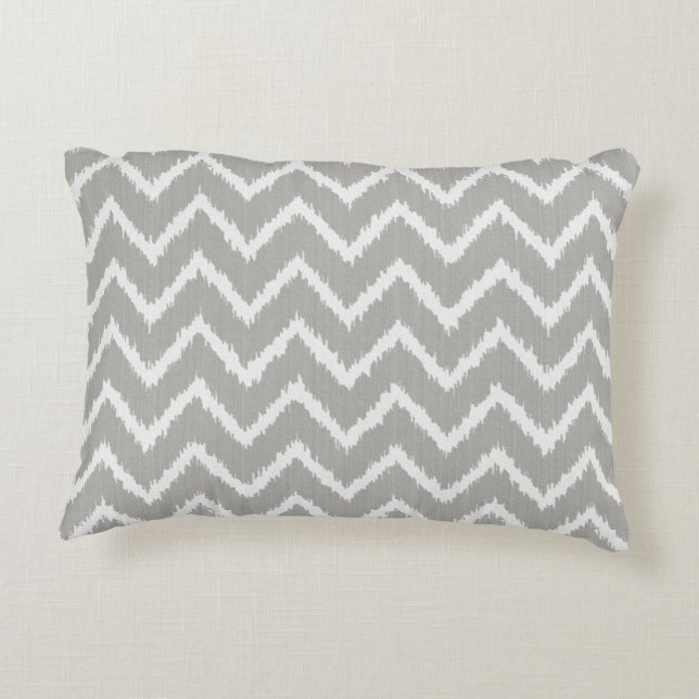 Ikat Chevrons - Silver grey and white Decorative Cushion (Back)