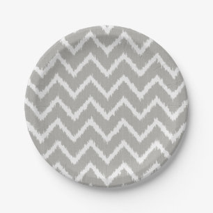 Ikat Chevrons - Silver grey and white Paper Plate