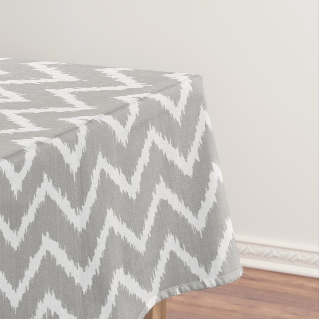 Ikat Chevrons - Silver grey and white Tablecloth (In Situ)