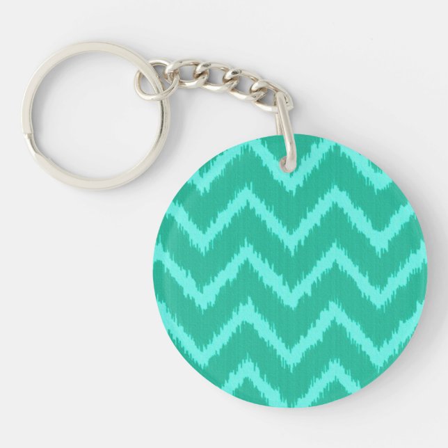 Ikat Chevrons - Turquoise and aqua Key Ring (Front)