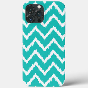 Ikat Chevrons - Turquoise and white iPhone 13 Pro Max Case