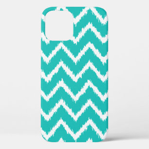 Ikat Chevrons - Turquoise and white iPhone 12 Case