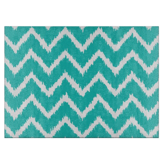 Ikat Chevrons - Turquoise and white Cutting Board (Front)