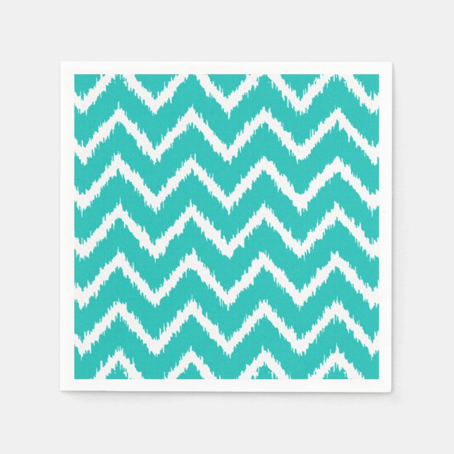 Ikat Chevrons - Turquoise and white Napkin (Front)