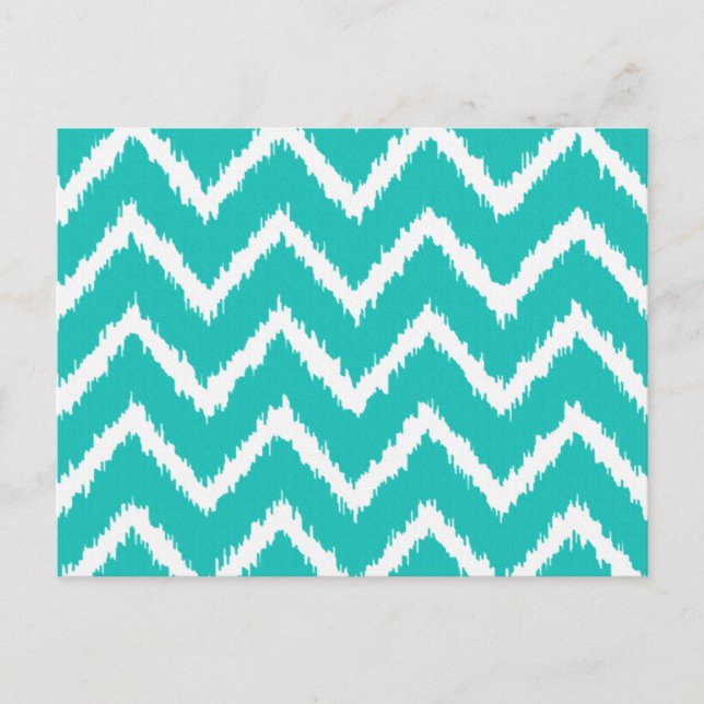 Ikat Chevrons - Turquoise and white Postcard (Front)