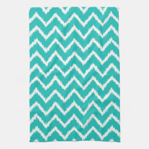 Ikat Chevrons - Turquoise and white Tea Towel