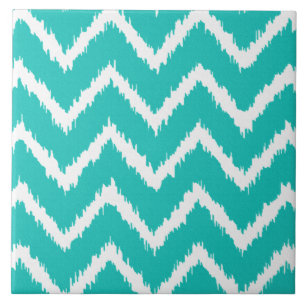 Ikat Chevrons - Turquoise and white Tile