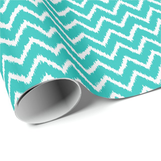 Ikat Chevrons - Turquoise and white Wrapping Paper (Roll Corner)