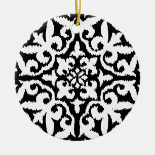 Ikat damask pattern - Black and White Ceramic Tree Decoration