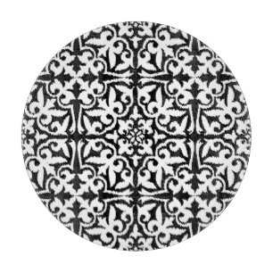 Ikat damask pattern - Black and White Cutting Board