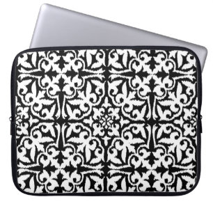 Ikat damask pattern - Black and White Laptop Sleeve