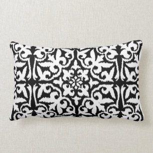 Ikat damask pattern - Black and White Lumbar Cushion