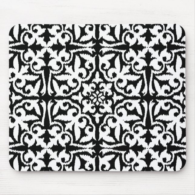 Ikat damask pattern - Black and White Mouse Pad (Front)