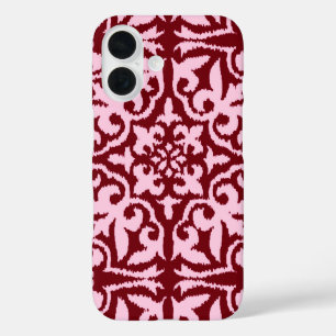Ikat damask pattern - Burgundy and Pink iPhone 16 Case