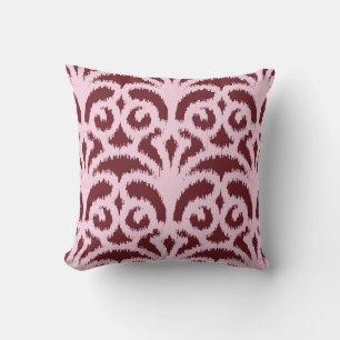 Ikat damask pattern - Burgundy and pink Cushion