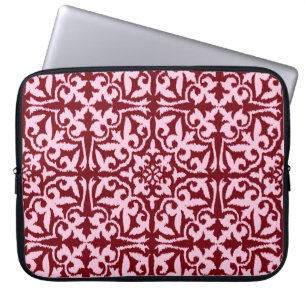 Ikat damask pattern - Burgundy and Pink Laptop Sleeve