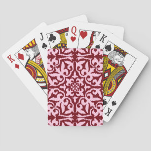 Ikat damask pattern - Burgundy and Pink  Playing Cards