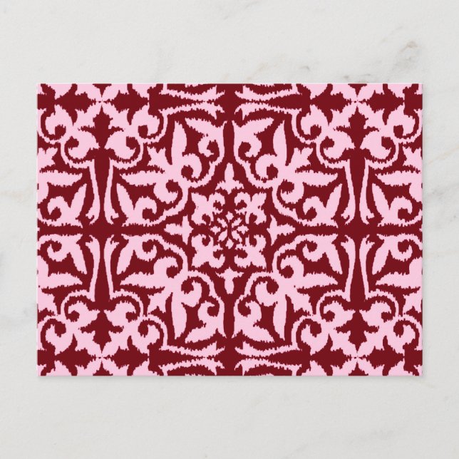 Ikat damask pattern - Burgundy and Pink Postcard (Front)