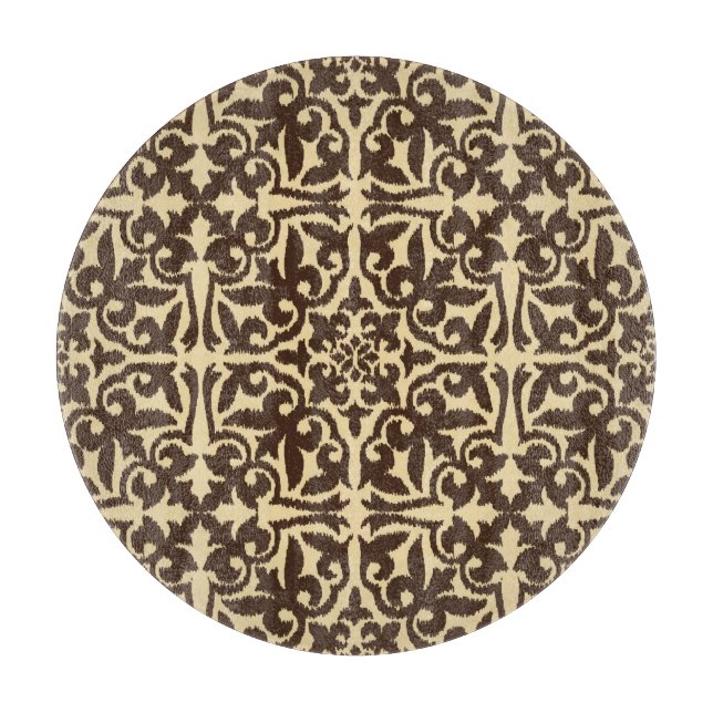 Ikat damask pattern - Chocolate Brown and Tan Cutting Board (Front)