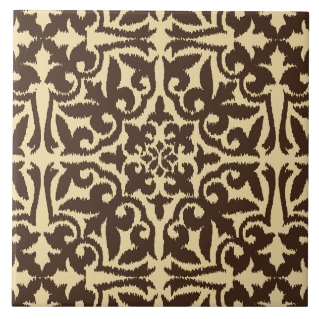 Ikat damask pattern - Chocolate Brown and Tan Tile (Front)