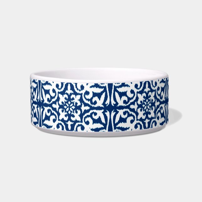 Ikat damask pattern - Cobalt Blue and White Bowl (Left)