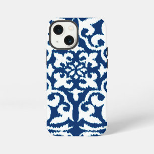 Ikat damask pattern - Cobalt Blue and White iPhone 13 Mini Case