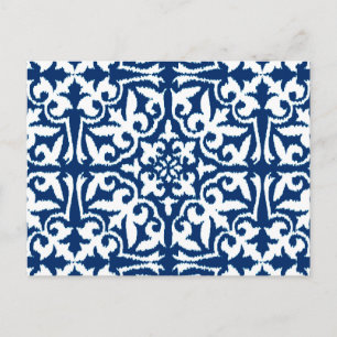 Ikat damask pattern - Cobalt Blue and White Postcard