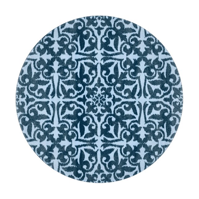 Ikat damask pattern - Dark Indigo and Light Blue Cutting Board (Front)